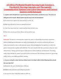 ATI RN & PN Mental Health Nursing Exam Psychiatric Nursing Concepts and Therapeutic Com