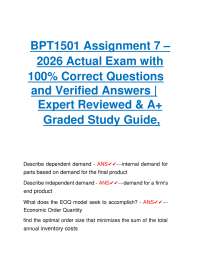 BPT1501 Assignment 7 – 2026 Actual Exam with 100% Correct Questions and Verified Answers