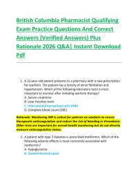 British Columbia Pharmacist Qualifying Exam Practice Questions And Correct Answers (Veri
