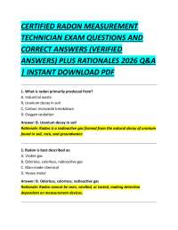 CERTIFIED RADON MEASUREMENT TECHNICIAN EXAM QUESTIONS AND CORRECT ANSWERS