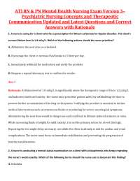 ATI RN & PN Mental Health Nursing Exam Psychiatric Nursing Concepts and Therapeutic
