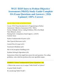 WGU D335 Intro to Python Objective Assessment (NKO2) Study Guide Complete OA Exam Questi