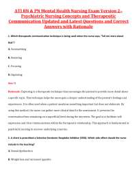 ATI RN & PN Mental Health Nursing Exam Psychiatric Nursing Concepts and Therapeutic Com
