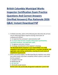 British Columbia Municipal Works Inspector Certification Exam Practice Questions And Cor