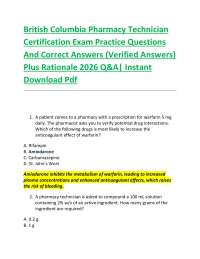 British Columbia Pharmacy Technician Certification Exam Practice Questions And Correct A