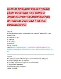 HAZMAT SPECIALIST CREDENTIALING EXAM QUESTIONS AND CORRECT ANSWERS (VERIFIED ANSWERS)