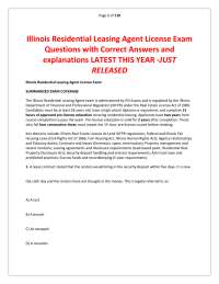 Illinois Residential Leasing Agent License Exam Questions with Correct Answers and explana
