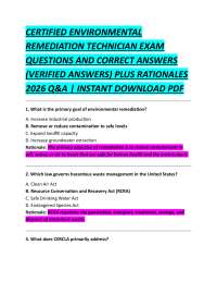 CERTIFIED ENVIRONMENTAL REMEDIATION TECHNICIAN EXAM QUESTIONS AND CORRECT ANSWERS