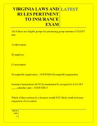 VIRGINIA LAWS AND RULES PERTINENT TO INSURANCE EXAM LATEST