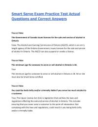 Smart Serve Exam Practice Test Actual Questions and Correct Answers| 2026/27 Updated