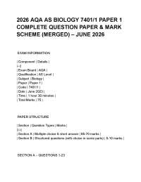 2026 AQA AS BIOLOGY 7401_1 PAPER 1 COMPLETE QUESTION PAPER & MARK SCHEME (MERGED) – JUNE 2