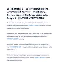 LETRS Unit 5–8 – 55 Pretest Questions with Verified Answers – Vocabulary, Comprehension,