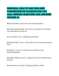 PERSONAL HEALTH AND WELLNESS COMPREHENSIVE EXAMINATION TEST 2026 VERIFIED QUESTIONS AND AN