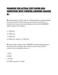 PEARSON VUE ACTUAL TEST PAPER 2026 QUESTIONS WITH VERIFIED ANSWERS GRADED A+