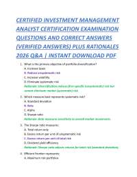 CERTIFIED INVESTMENT MANAGEMENT ANALYST CERTIFICATION EXAMINATION QUESTIONS