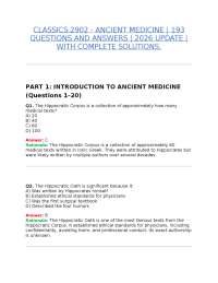 CLASSICS 2902 - ANCIENT MEDICINE | 193 QUESTIONS AND ANSWERS | 2026 UPDATE | WITH COMPLETE