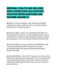 PERSONAL HEALTH AND WELLNESS FINAL PAPER EXAM 2026 PRACTICE SOLUTION TESTED QUESTIONS AND