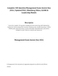 Complete 100-Question Management Exam Answer Key 2026 | Updated POLC, Mintzberg, Ethics, G