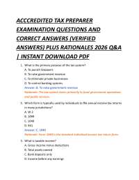 ACCCREDITED TAX PREPARER EXAMINATION QUESTIONS AND CORRECT ANSWERS (VERIFIED ANSWERS)