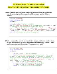 Introduction to C++ Programming Complete Study Guide with Practice Questions and Answers f