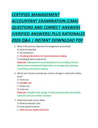 CERTIFIED MANAGEMENT ACCOUNTANT EXAMINATION (CMA) QUESTIONS AND CORRECT ANSWERS