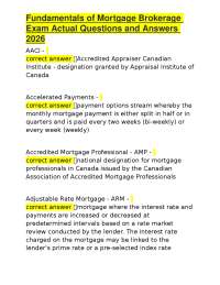Fundamentals of Mortgage Brokerage Exam Actual Questions and Answers 2026