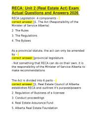 RECA: Unit 2 (Real Estate Act) Exam Actual Questions and Answers 2026