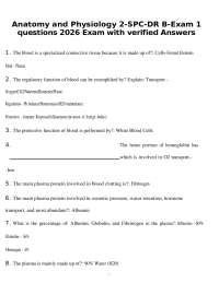 Anatomy and Physiology 2-SPC- DR B- Exam 1 exam questions2026 Exam questions and verified