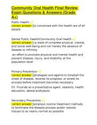 Community Oral Health Final Review Exam Questions & Answers (Grade A+)