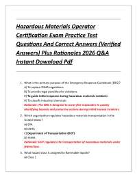 Hazardous Materials Operator Certification Exam Practice Test Questions And Correct Answ
