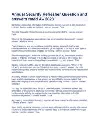 Annual Security Refresher Question and answers rated A+ 2026