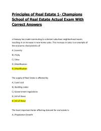 Principles of Real Estate 1- Champions School of Real Estate Exam With Correct Answers