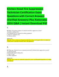 Kitchen Hood Fire Suppression Technician Certification Exam Questions with Correct Answe