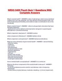 NRSG 3400 Psych Quiz 1 Questions With Complete Answers.