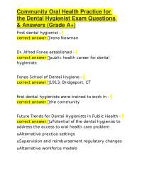 Community Oral Health Practice for the Dental Hygienist Exam Questions & Answers (Grade A+