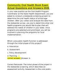 Community Oral Health Book Exam Actual Questions and Answers 2026