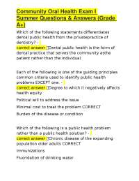 Community Oral Health Exam I Summer Questions & Answers (Grade A+)
