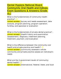 Dental Hygiene National Board Community Oral Health and Indices Exam Questions & Answers (