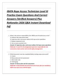 IRATA Rope Access Technician Level III Practice Exam Questions And Correct Answers (Veri