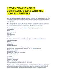 NOTARY SIGNING AGENT CERTIFICATION EXAM WITH ALL CORRECT ANSWERS