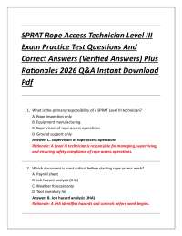 SPRAT Rope Access Technician Level III Exam Practice Test Questions And Correct Answers