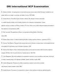 DRI International BCP EXAM Questions with Correct Detailed Answers