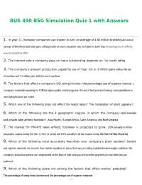 BUS 490 BSG Simulation Quiz 1 with Answers