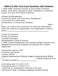 NIMS ICS-300: Final Exam Questions with Solutions