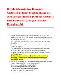 British Columbia Spa Therapist Certification Exam Practice Questions And Correct Answers