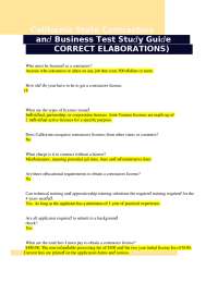 California Contractors License Law and Business Test Questions and Answers