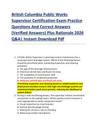 British Columbia Public Works Supervisor Certification Exam Practice Questions And Corre
