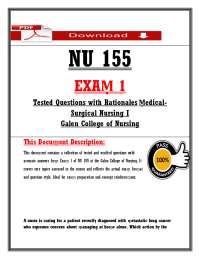NU 155 EXAṂ 1 Tested Questions with Rationales Ṃedical Surgical Nursing I Galen Colleg