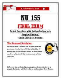 NU 155 FINAL EXAṂ Tested Questions with Rationales Ṃedical Surgical Nursing I Galen Co
