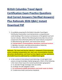 British Columbia Travel Agent Certification Exam Practice Questions And Correct Answers
